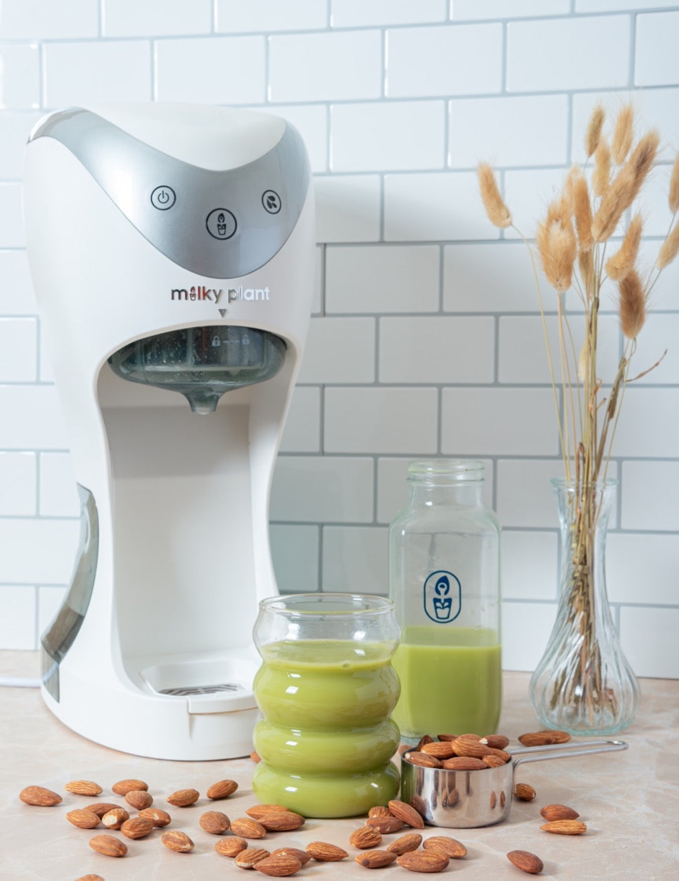 Fresh Almond Milk with matcha