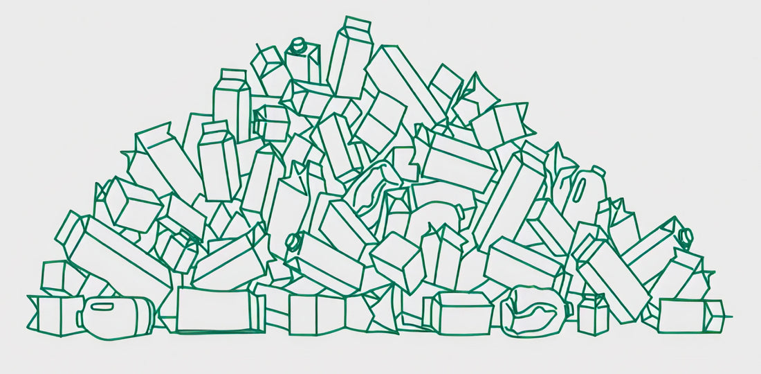 Outline drawing of a pile of paper cartons.